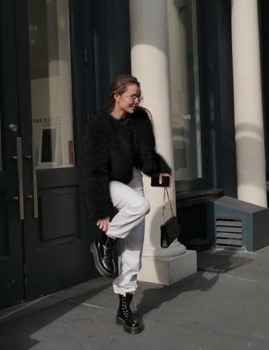 Shiyifa Women's Faux Fur Coat Long Sleeve Fleece Cropped Jacket Open Front Shaggy Warm Short Fall Winter Outerwear4