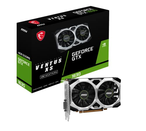 MSI Gaming GeForce GTX 1630 4GB GDRR6 64-Bit HDMI/DP/DVI Dual Fan OC Graphics Card (GTX 1630 Ventus XS 4G OC)