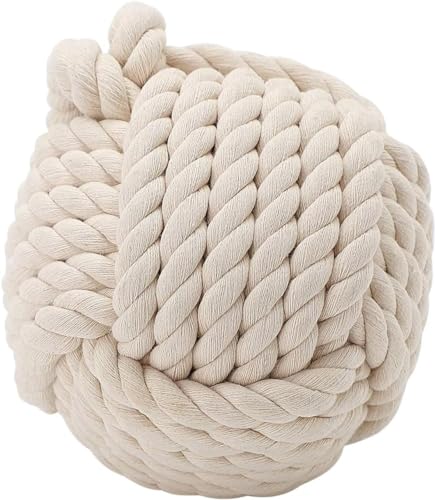 BREEZENEST Heavy Duty Cotton Rope Door Stop with Knot Design, Elegant & Fashionable Freestanding Door Weight, 15x25cm, White, Wedge Shape, Simple Nautical Style