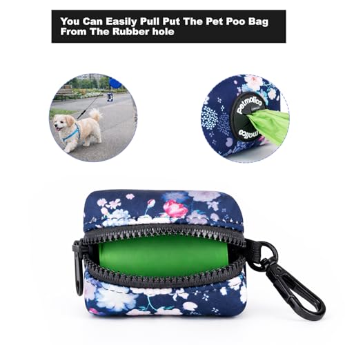 Image of Petmolico Dog Poop Bag Holder Leash Attachment, Dog Waste Bag Dispenser Zippered Pouch, Fits Any Dog Leash, Includes Free Roll of Dog Bags, Poop Bag Dispenser - 2 Packs, Mixed Blue & White