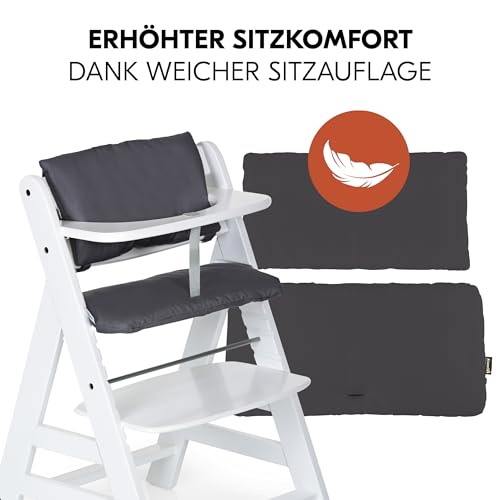 hauck Alpha+ Newborn Set Deluxe - Baby Holz Hochstuhl ab Geburt mit Liegefunktion - inkl. Aufsatz für Neugeborene & Sitzpolster - mitwachsend, verstellbar - Weiß