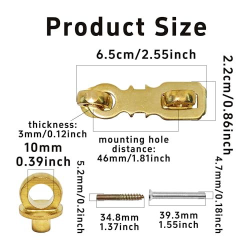 Image of 2.55 inch Antique Solid Brass Padlock Hasp Door Clasp, Vintage Heavy Duty Gate Latch Lock, Polished Brass Hasp Set for Sheds and Outdoor Use