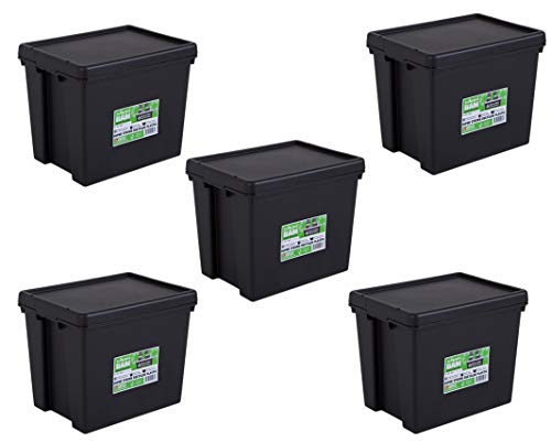 Wham Bam 100% Recycled Super Strong Impact Resistant Black Re-Usable Storage Boxes With Lids 24 Litre 38.5 x 29 x 31.5cm (5 Boxes)