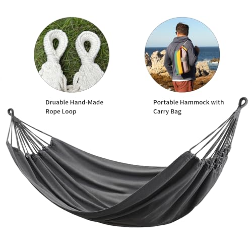 Image of CHULIM Brazilian Double Hammock with Tree Straps,Extra Large 94x63IN,2 Persons Hammock for Backyard Patio Outdoor and Indoor,450lbs Weight Capacity,Soft Woven Cotton Fabric - Dark Grey