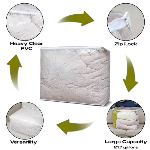 DiClavus - Clear Zippered Storage Bags 3 pcs Closet Organizer PVC 24x20x11 In - Bed Sheet Organizer, for Comforter, Pillow, Blanket, Cloth Clothes, Sweater,Plastic Comforter Storage Bags by DiClavus - Image 2