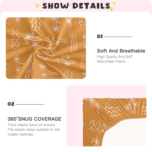 Image of Palm Tree Ocean Waves Boho Orange Fitted Crib Sheets Stretchy Portable Playard Sheets for Baby Toddler, Breathable Soft Mini Crib Mattress 52 x 28 in for Boys and Girls, Pink