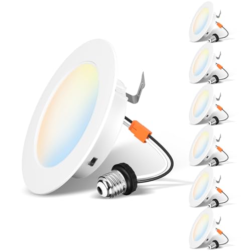 LVWIT 4 Inch LED Recessed Light Recessed Can Lights Color Selectable 2700/3000/4000/5000/6000K 5CCT 7W 700LM Dimmable LED Can Lights with E26 Conversion Kit Suitable for 4inch Can 6 Pack