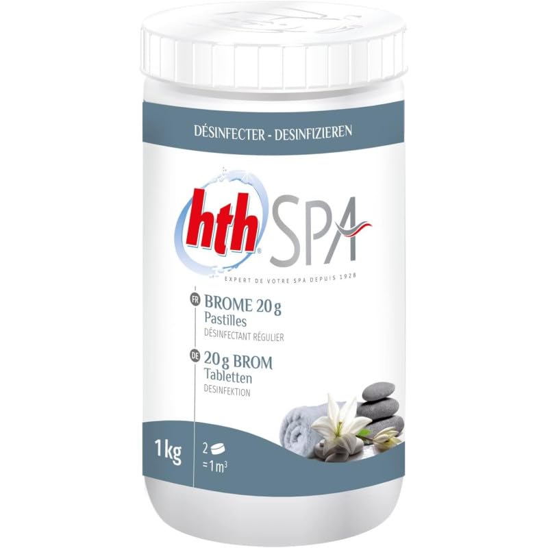 Brome désinfection régulière HTH Spa pastilles 20 g. - 1 kg + 12 Tests OFFERTS 7 en 1