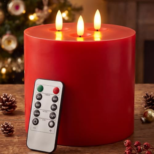 Image of Retisee 1 Pack Red Extra Large Flameless Candles 6 inchx6 inch Remote Control