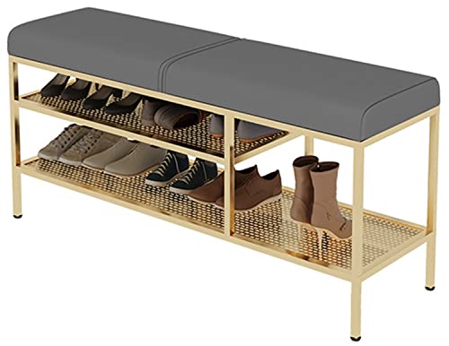 Banco de zapatos de pasillo, taburete de almacenamiento independiente de 2 niveles con cojín de asiento acolchado, para sala de estar y dormitorio