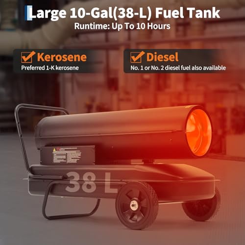 Image of Garvee 125000 BTU Kerosene Forced Air Heater w /Adjustable Thermostat, Wheel