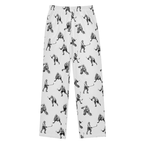 Hockey Player Goaltender Pattern Lounge Pajama Pants Soft PJ Bottoms for Sleepwear Ages 6-14 Years