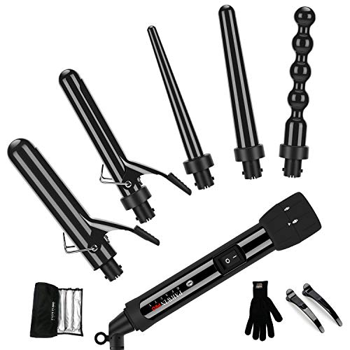 PARWIN PRO BEAUTY 5 in 1 Curling Irons with Tourmaline Ceramic PTC Heating Curling Wand for All Hair Type, Dual Voltage, Included Heat Protective Glove, Black