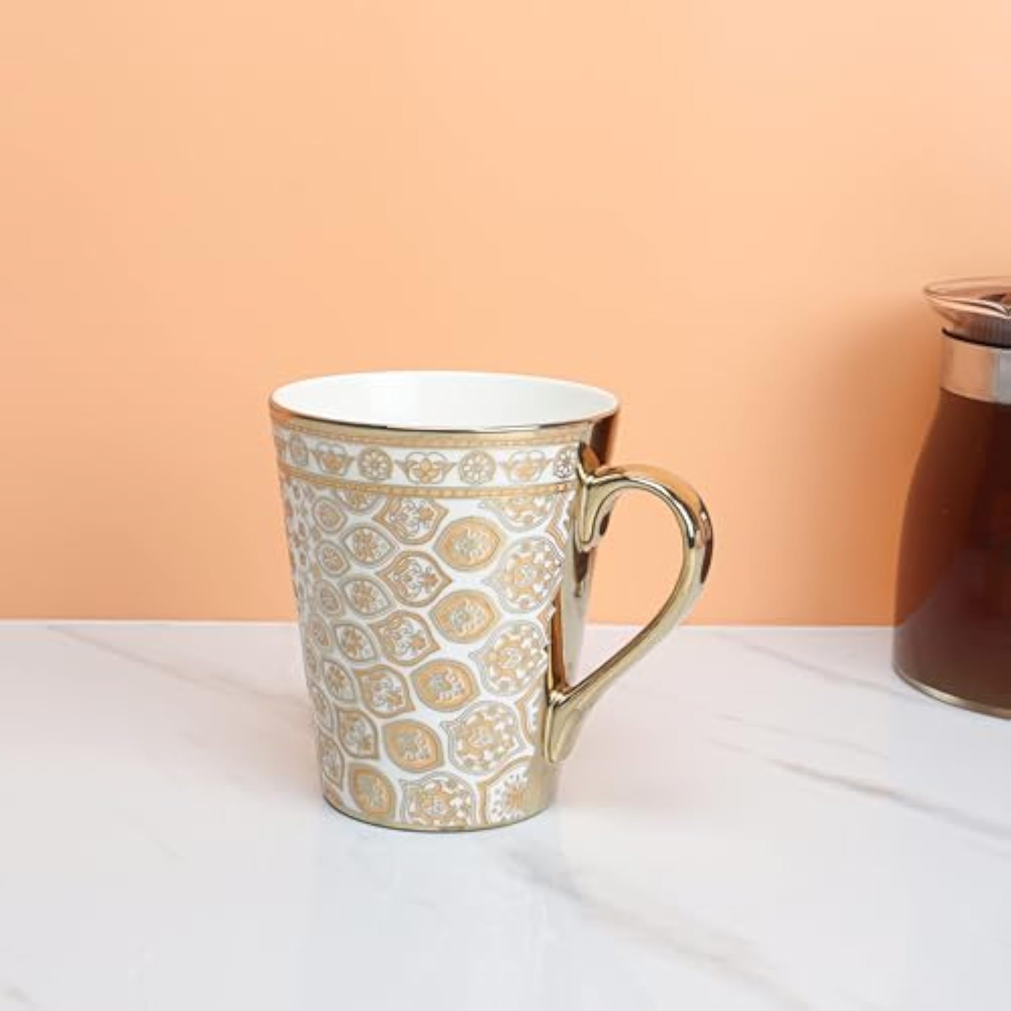 Elegant Gold & White Ceramic Coffee Mug, Luxury Design