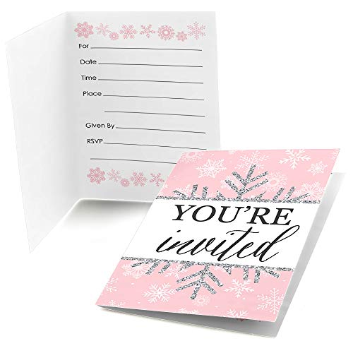 Big Dot of Happiness Pink Winter Wonderland - Fill-in Holiday Snowflake Birthday Party or Baby Shower Invitations (8 Count)