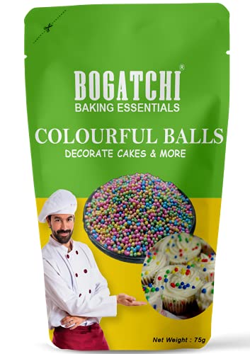 Image of BOGATCHI Colorful Balls Sprinkler for Cake Decoration | Topping for Cake & Other Baking Items| Colored Sugar Confectionary | Cake Decorating Sprinkler |Gluten Free & Vegan |75g