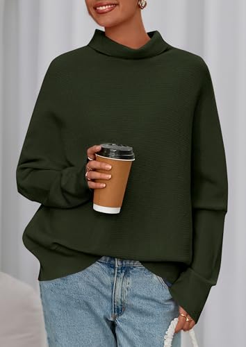 PRETTYGARDEN Womens Sweaters Fall Fashion 2025 Casual Loose Turtleneck Batwing Long Sleeve Knit Sweater Pullover Tops2