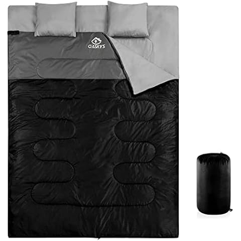 oaskys Double Sleeping Bag for Adults with 2 Pillows - Queen Size XL Waterproof Sleeping Bag for All Season Camping Hiking Backpacking 2 Person Sleeping Bags for Cold Weather & Warm Cover
