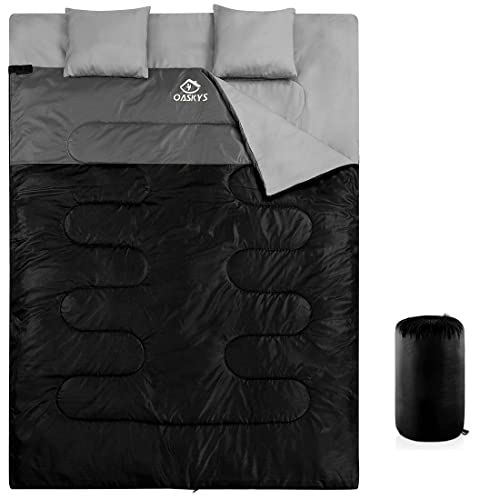 oaskys Double Sleeping Bag for Adults with 2 Pillows - Queen Size XL Waterproof Sleeping Bag for All Season Camping Hiking Backpacking 2 Person Sleeping Bags for Cold Weather & Warm