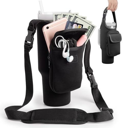 Bufilea Carrier Bag with Phone Holder Pockets for Stanley 40/30oz Tumbler with Handle, Insulated Neoprene Crossbody Bag Cup Holder w/Shoulder & Handheld Straps Fits Stanley Cup Accessories