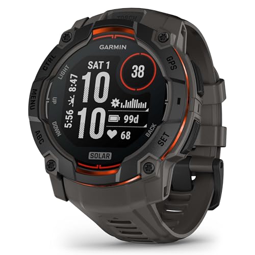 Image of Garmin Instinct 3 Solar 50mm (Black /Charcoal) Rugged Outdoor GPS Smartwatch Bundle - Metal Bezel, Built-in Flashlight, Unlimited Battery Life with PlayBetter Portable Charger & HD Screen Protectors