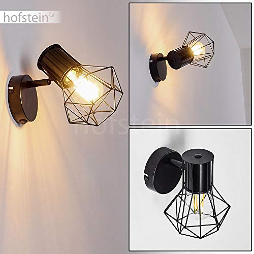 Applique murale Bardhaman en métal noir, élégant spot vintage idéal dans un salon ou couloir rétro, interrupteur intégré sur le socle, pour 1 ampoule E27 max. 40 Watt, compatible ampoules LED