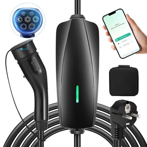 evjuicion chargeur voiture electrique app contôle schuko, ev chargeur type 2 portatif 6 16a wlan contole,cable recharge véhicule electrique rapide type 2 avec sac