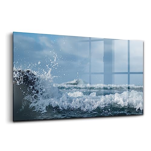 Peinture sur verre vagues de mer pour salon moderne et lumineux