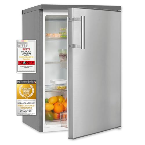 Exquisit Kühlschrank KS16-V-H-010E inoxlook | 133 l Nutzinhalt| LED-Licht