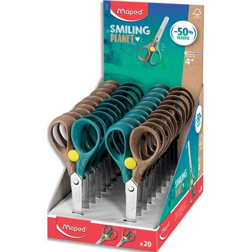 MAPED Security Schere, 13 cm, 20 Stück, Smiling Planet, bestehend aus 50% FSC Holzfasern, im Display