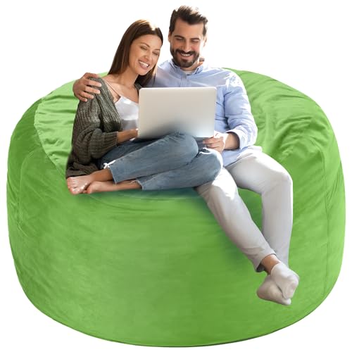 Homguava 4 FT Bean Bag Chair: 4' Bean Bags with Memory Foam Filled, Large Beanbag Chairs Soft Sofa with Dutch Velvet Cover-Lime