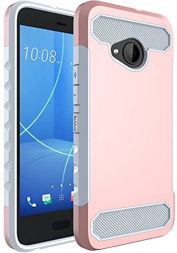 HTC U11 Life Case, OUBA [Carbon Fiber] Hybrid Armor Defender Shock Absorption Protective Cover Case for HTC U11 Life - Rose Gold