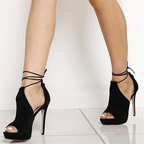 Womens Peep Toe Platform Heels Sexy Sandals Strappy Lace Up Tie Stilettos Dress Pumps Shoes4