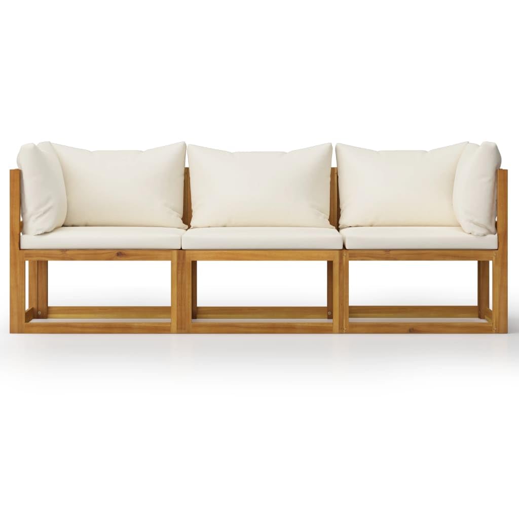 vidaXL Sofá de Jardín de 3 Plazas con Cojín Muebles Exterior Terraza Patio Balcón Hogar Asiento Suave con Respaldo Crema Madera de Acacia
