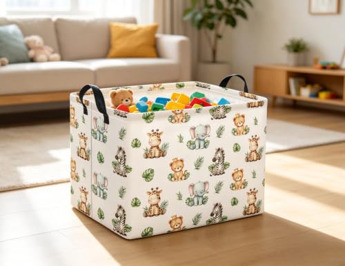 Image of Rectangular Kids Basket Baby Girl Basket Fabric Storage Bin Organizer Box Room Decor(Leaf Animal)