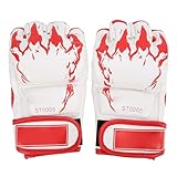 HERCHR Punch Bag Boxing Gloves, PU Leather Sports Half Mitts for Men Women, Martial Arts MMA Sparring Training, Taekwondo, Fighting, Grappling, Kickboxing, Muay Thai Wrist Support(White red)