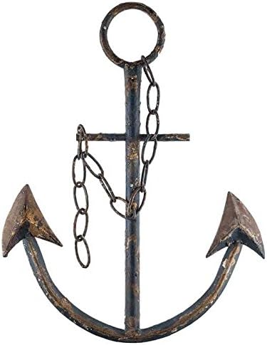 Antique Blue Metal Anchor with Chain Wall Decor