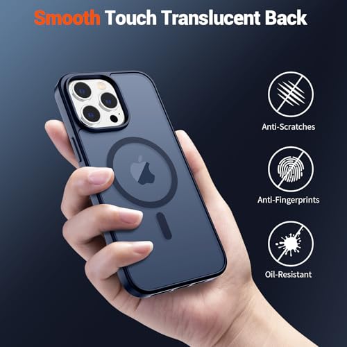Image of SUPFINE Magnetic for iPhone 13 Pro Max Case with Screen Protector (Compatible with MagSafe) (Military Grade Drop Protection) Translucent Matte Shockproof Phone Cover,Dark Blue