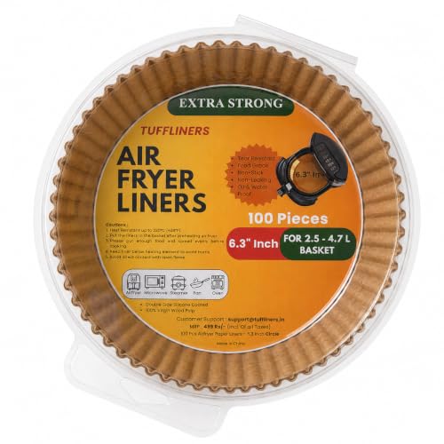 Image of Round Air Fryer Paper Liners 6.3 Inch, 100 Sheets, Silicone Coated, 100% Virgin Wood Pulp, Oil & Water Proof, Shape Retaining, Non-Stick Disposable Parchment Paper for 2.5-4.7L Air Fryers