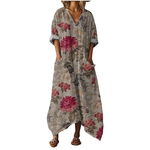 Robe lin grande taille bohem chic et elegante en lin respirant avec poches pour femme