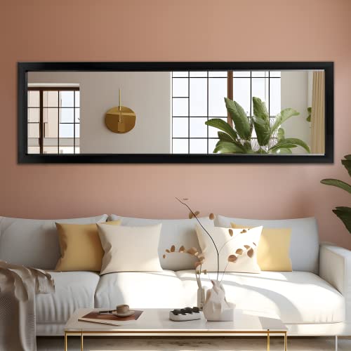 Image of NeuType Over The Door Mirror Full Length - Hanging, Leaning, or Wall Mounted - 55 inchx16 inch, Black, No Stand