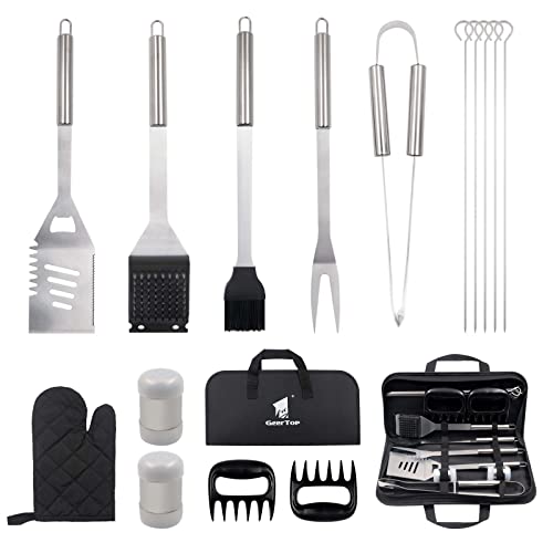 GEERTOP Juego de 16 herramientas para barbacoa, espátula de acero inoxidable, tenedor, cepillo, pinzas para barbacoa para acampar al aire libre Cover