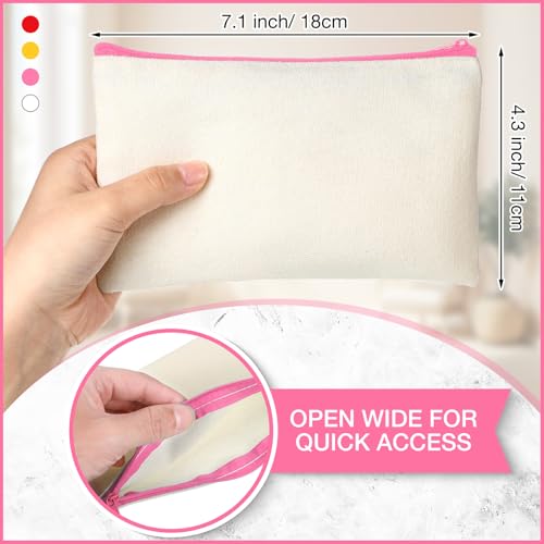 Image of Reginary 80 Pack Canvas Zipper Makeup Bags Bulk Pencil Pouches Blank DIY Craft Canvas Cosmetic Bag Pouch with Zipper for Makeup Cosmetic Toiletry Stationary Storage (Natural with 4 Colorful Zippers)