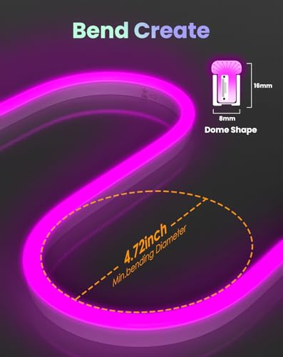 Image of Shine Decor Smart LED RGB Neon Rope Lights AC 120V, ETL Expandable Color Changing Dimmable with Remote Compatible with Alexa, Google Assistant, Cold-Resistant & IP65 Waterproof, 8x16 mm, 131.2FT