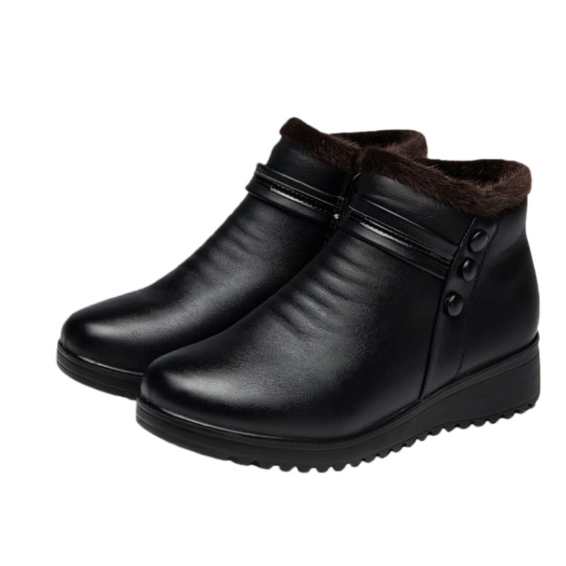 Womens Winter Cotton-padded Shoes Plus Velvet Genuine Leather Short Boots for Middle-aged and Elderly Women Warm and Non-slip