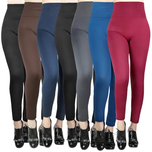 Moon Wood 7 Pack Women’s Fleece Lined Leggings High Waist Soft Stretchy Winter Warm Lounge Pajama Leggings