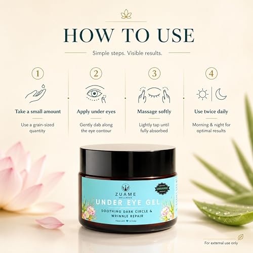 Image of Under Eye Gel for Dark Circles, Puffiness & Wrinkle Repair | Ayurvedic Soothing Eye Cream for Women & Men | Organic Cooling Anti-Aging Treatment | Kumkumadi Tailam & Saffron | 15g