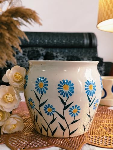 Image of Niyara Ceramic planters pots for Indoor Outdoor Home, Garden Office Decor Balcony Planters Gamla Flower Size Small 6 inches (Ocean Bloom)