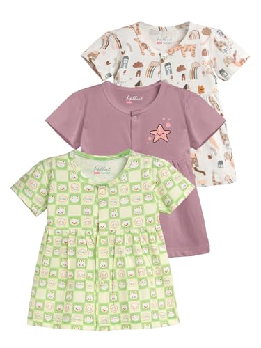Image of HELLCAT 100% Cotton Baby Frock Dress for Girls - Pack of 3, Soft & Trendy, Short Sleeve