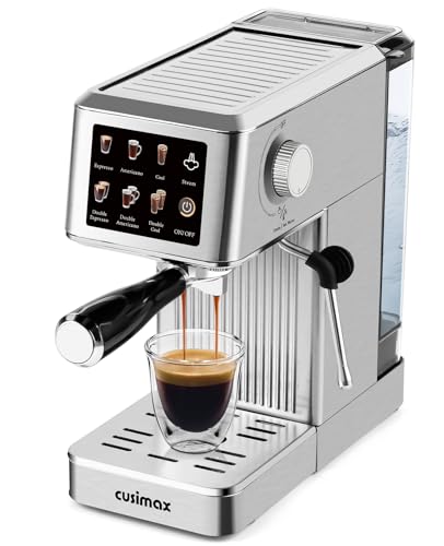 CUSIMAX Espresso Machine 20Bar Compact Coffee Machine with Powerful Steam Wand for Latte & Cappuccino, Stainless Steel Espresso Maker with 34oz Remevable Water Tank